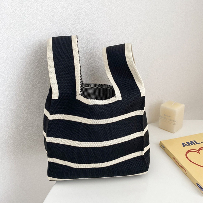 Kusoul 35x20cm Thickened Women'S Knot Wrist Bag Portable Mini Horizontal Striped Tote Handmade Knitted Bag Bucket Phone Bags Large Capacity Autumn Winter Handbags