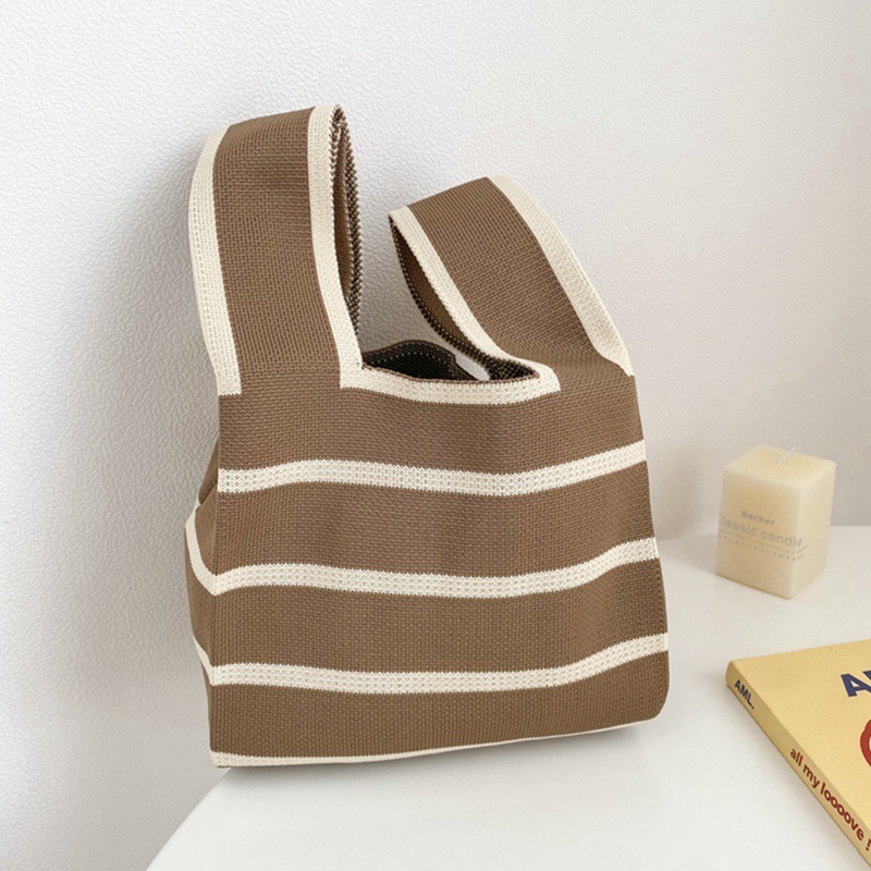 Kusoul 35x20cm Thickened Women'S Knot Wrist Bag Portable Mini Horizontal Striped Tote Handmade Knitted Bag Bucket Phone Bags Large Capacity Autumn Winter Handbags