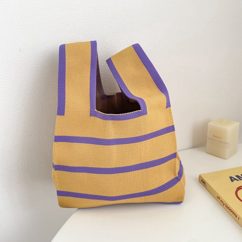 Kusoul 35x20cm Thickened Women'S Knot Wrist Bag Portable Mini Horizontal Striped Tote Handmade Knitted Bag Bucket Phone Bags Large Capacity Autumn Winter Handbags