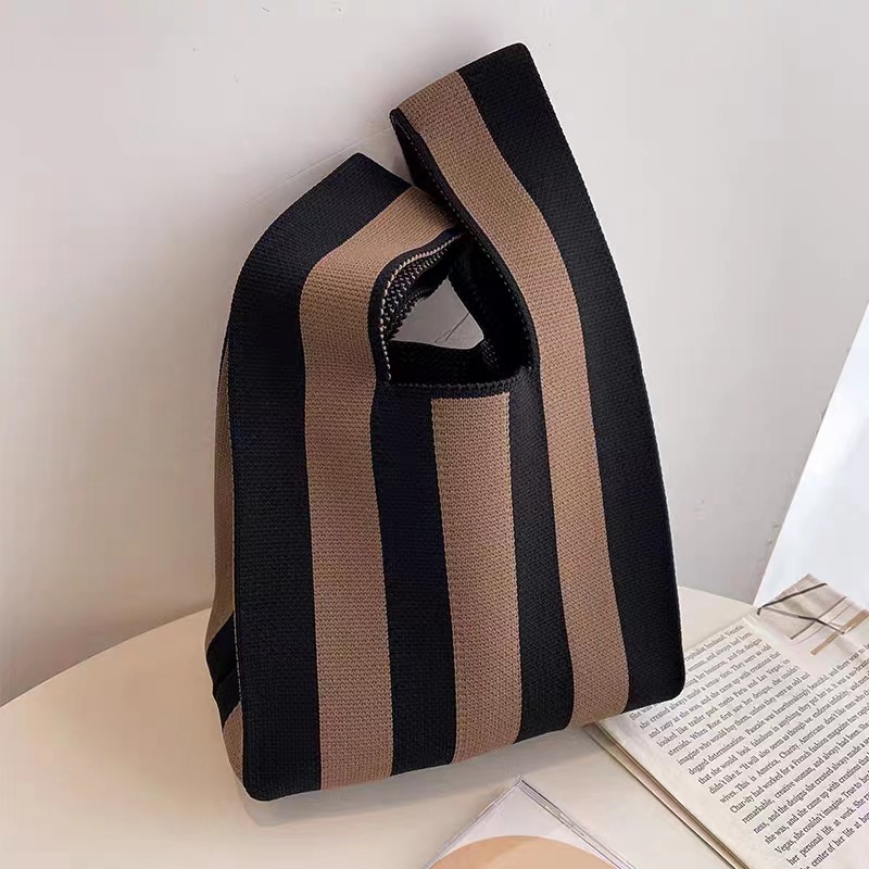 Kusoul 35x20cm Thickened Women'S Knot Wrist Bag Portable Mini Vertical Striped Tote Handmade Knitted Bag Bucket Phone Bags Large Capacity Autumn Winter Handbags