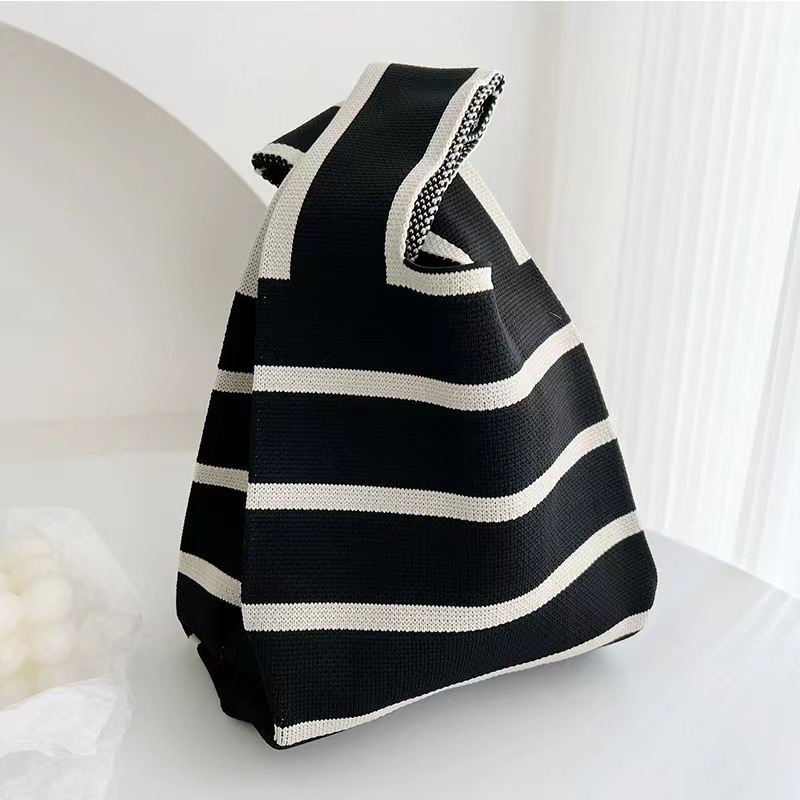 Kusoul 35x20cm Thickened Women'S Knot Wrist Bag Portable Mini Horizontal Striped Tote Handmade Knitted Bag Bucket Phone Bags Large Capacity Autumn Winter Handbags