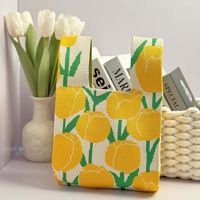 Kosoul 35x20cm Thickened Women Mini Knot Wrist Bag Fashion Handmade Knit Handbags Korean Casual Tote Bag Reusable Shopping Bags Designer Bags