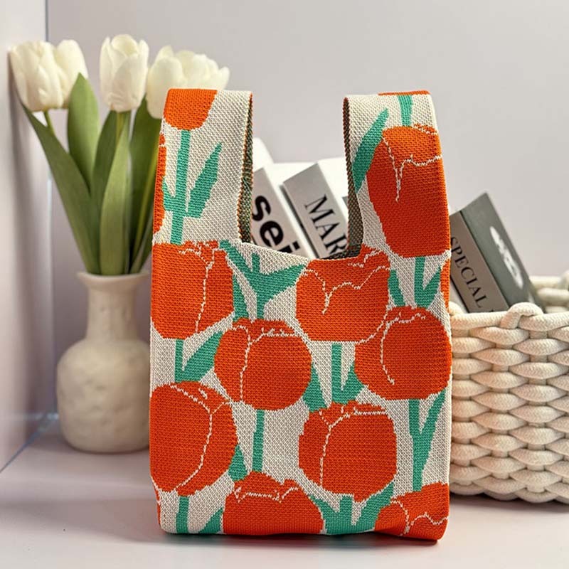 Kosoul 35x20cm Thickened Women Mini Knot Wrist Bag Fashion Handmade Knit Handbags Korean Casual Tote Bag Reusable Shopping Bags Designer Bags