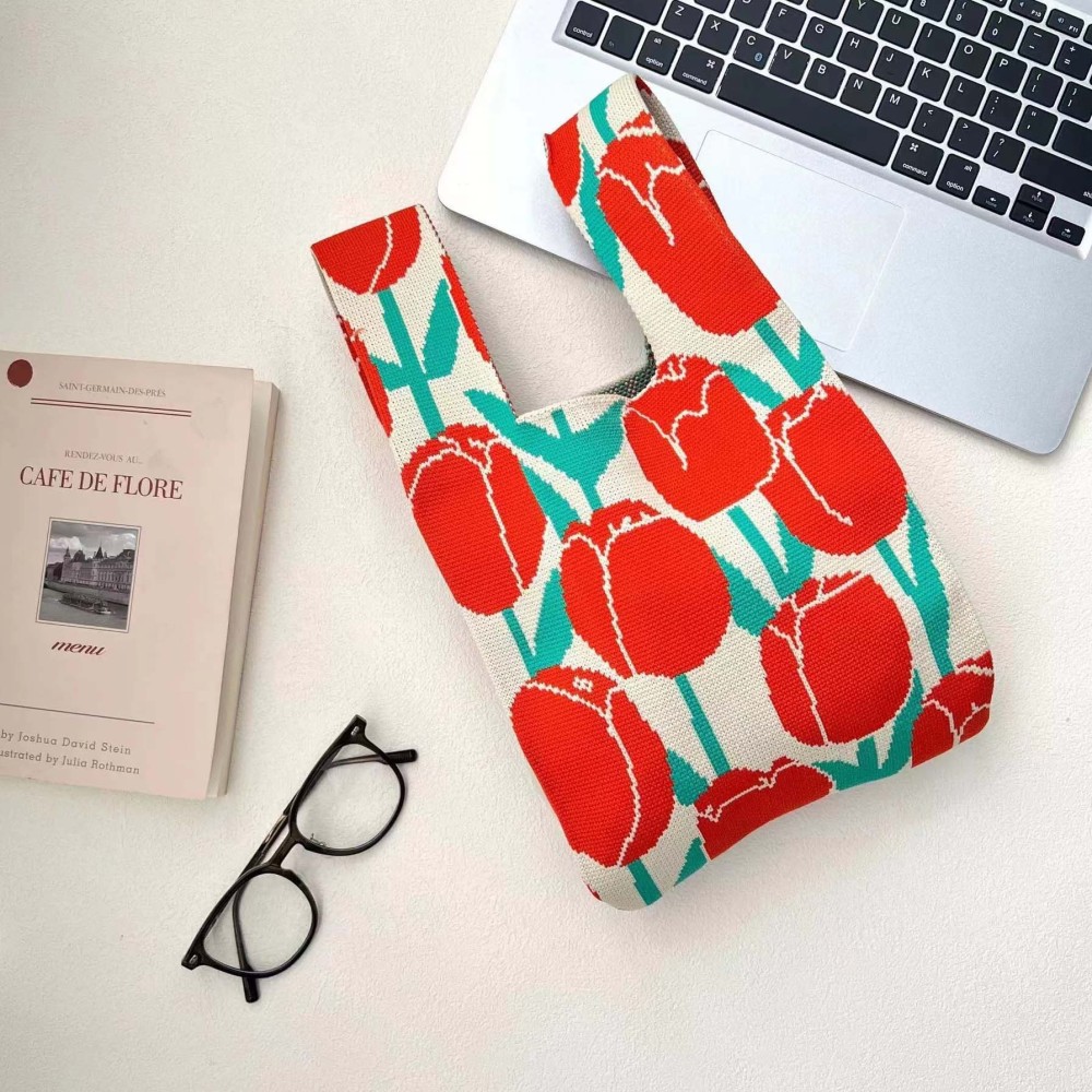 Kosoul 35x20cm Thickened Women Mini Knot Wrist Bag Fashion Handmade Knit Handbags Korean Casual Tote Bag Reusable Shopping Bags Designer Bags