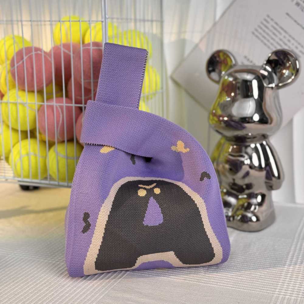 Kusoul Thickened 35x20cm Handmade Knitted Bags Mini Wrist Bag Korean-Style Fashion Tote Handbag Reusable Casual Shopping Bag English alphabet Letter Woven Bags