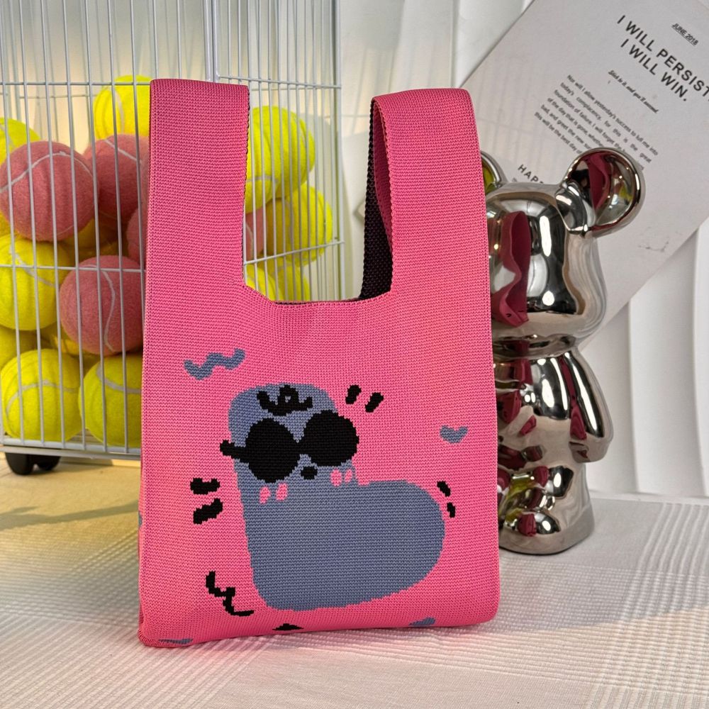 Kusoul Thickened 35x20cm Handmade Knitted Bags Mini Wrist Bag Korean-Style Fashion Tote Handbag Reusable Casual Shopping Bag English alphabet Letter Woven Bags