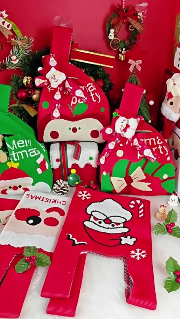 Kosoul Thickened 35x20cm New Christmas Day Gift Christmas Eve Gift Bag Knitted Tote Bag Candy Bag Knitted Bags Practical Souvenir Packaging Wholesale