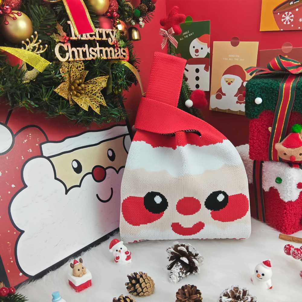 Kosoul 35x20cm Portable Santa Claus Snowman Christmas Knit Bag Christmas Tree Reusable Women Handbag Tote Bag