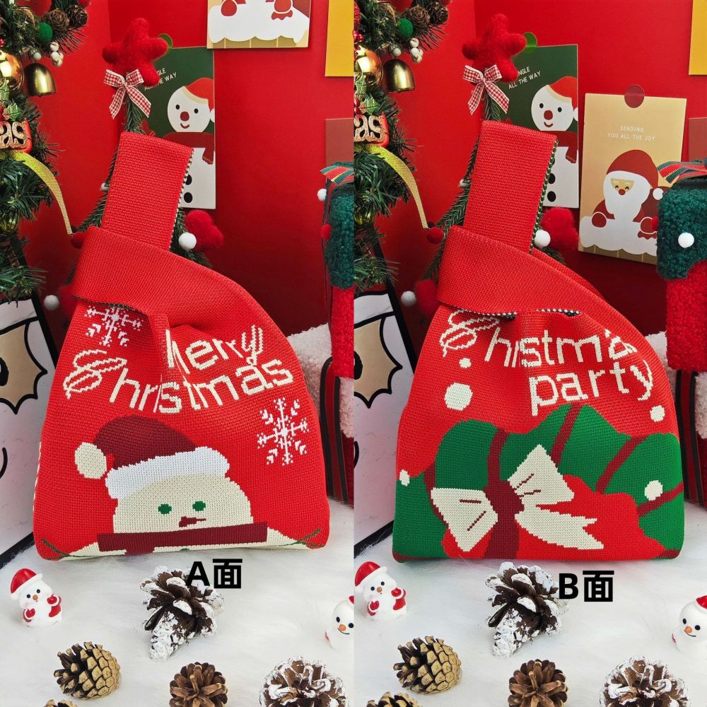 Kosoul 35x20cm Portable Santa Claus Snowman Christmas Knit Bag Christmas Tree Reusable Women Handbag Tote Bag
