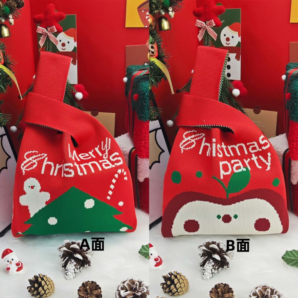 Kosoul 35x20cm Portable Santa Claus Snowman Christmas Knit Bag Christmas Tree Reusable Women Handbag Tote Bag