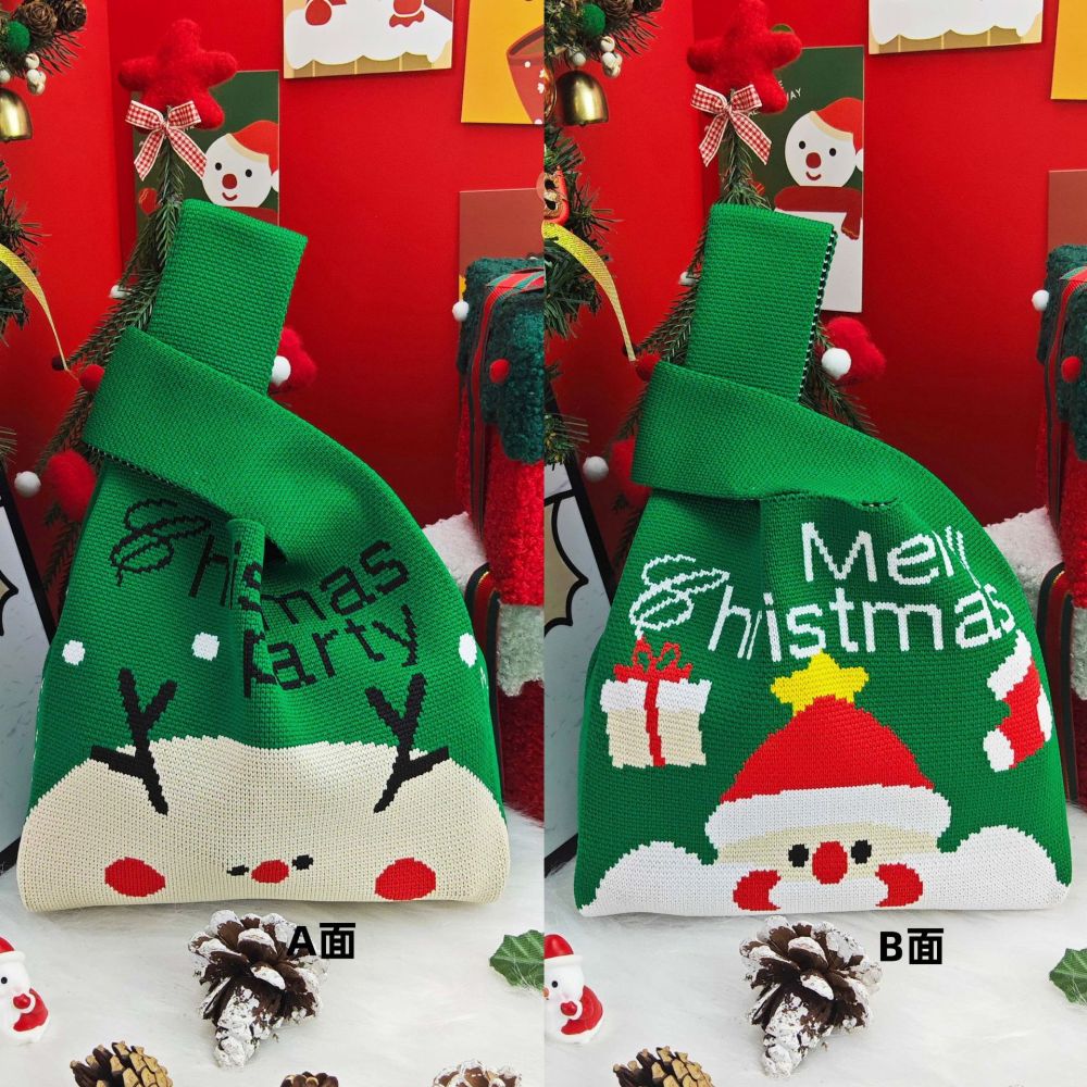 Kosoul 35x20cm Portable Santa Claus Snowman Christmas Knit Bag Christmas Tree Reusable Women Handbag Tote Bag