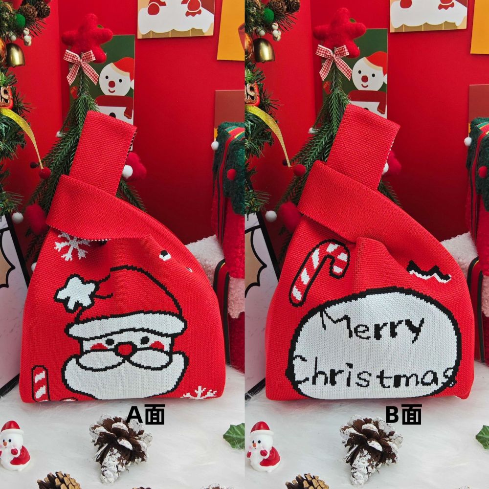 Kosoul 35x20cm Portable Santa Claus Snowman Christmas Knit Bag Christmas Tree Reusable Women Handbag Tote Bag