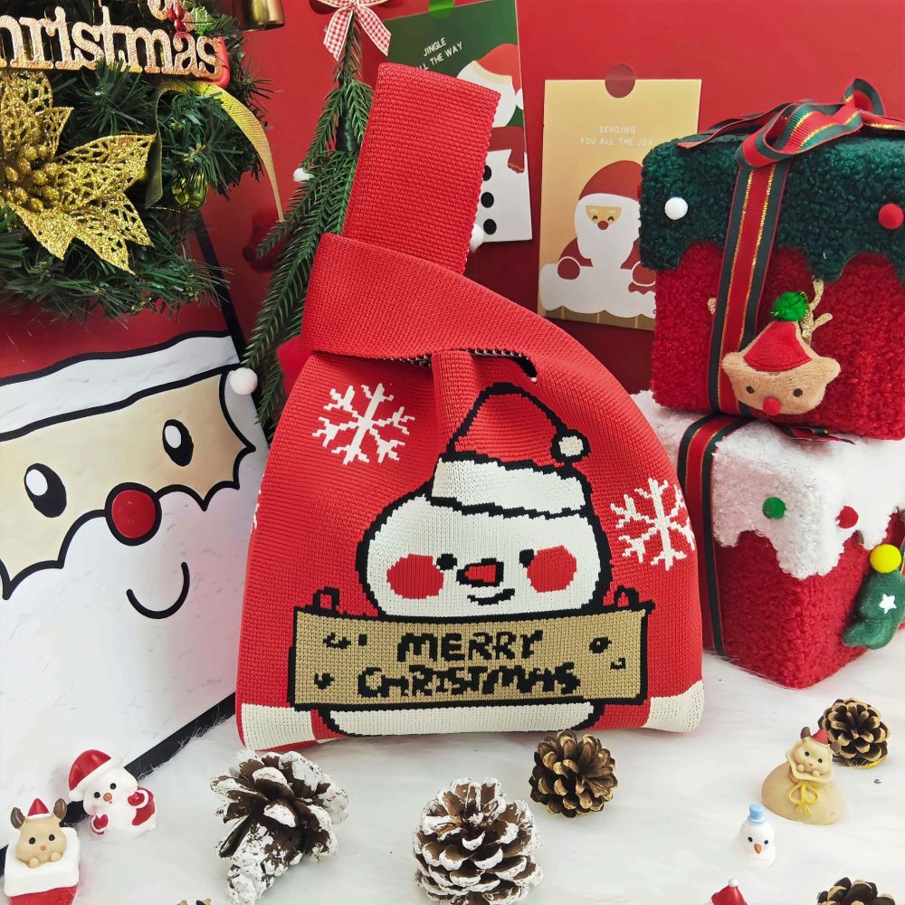 Kosoul 35x20cm Portable Santa Claus Snowman Christmas Knit Bag Christmas Tree Reusable Women Handbag Tote Bag