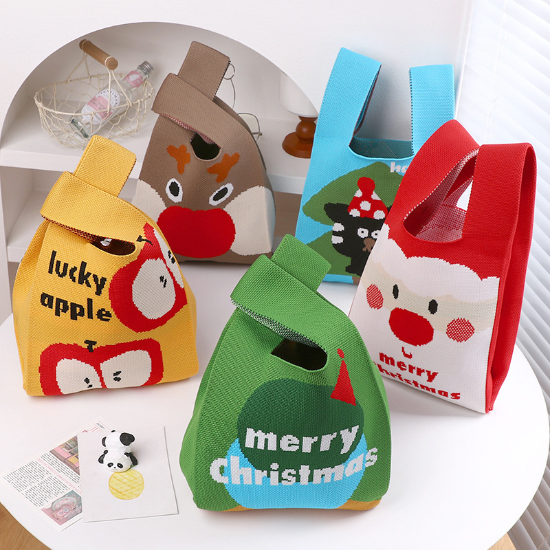 Kosoul Thickened 35x20cm New Christmas Day Gift Christmas Eve Gift Bag Knitted Tote Bag Candy Bag Knitted Bags Practical Souvenir Packaging Wholesale