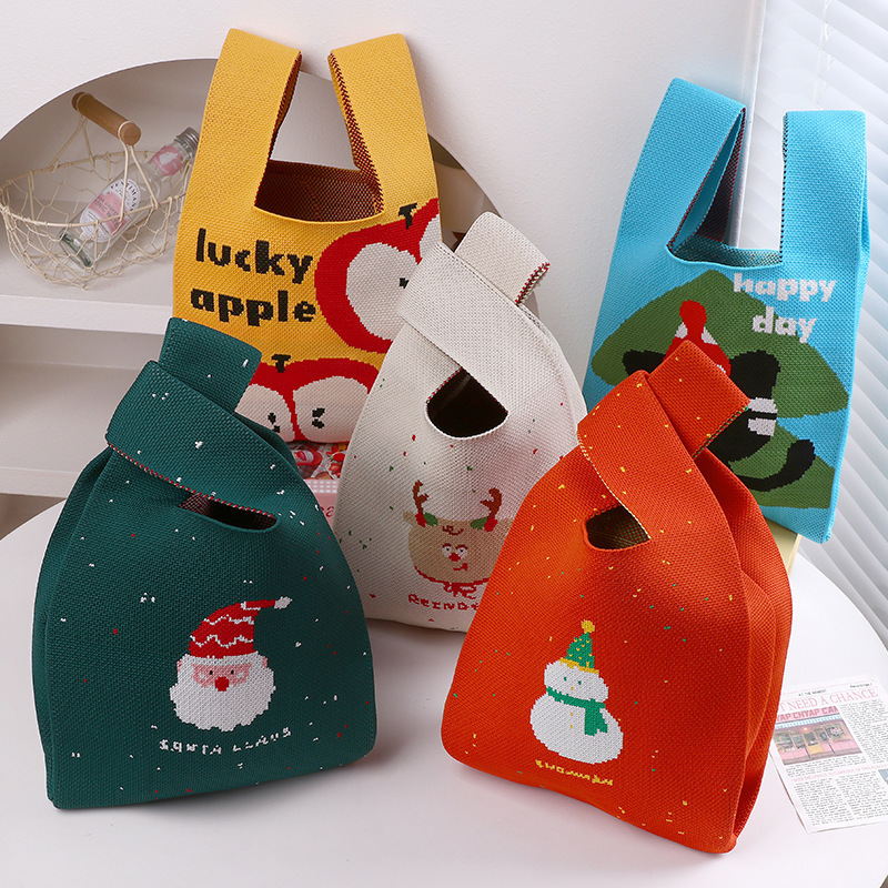 Kosoul Thickened 35x20cm New Christmas Day Gift Christmas Eve Gift Bag Knitted Tote Bag Candy Bag Knitted Bags Practical Souvenir Packaging Wholesale