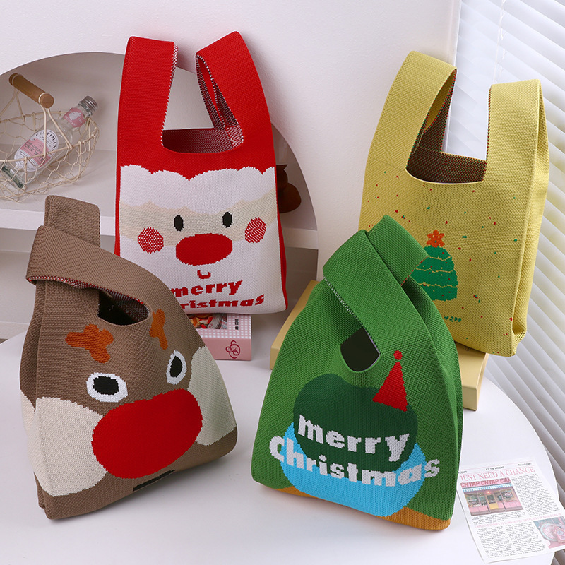 Kosoul Thickened 35x20cm New Christmas Day Gift Christmas Eve Gift Bag Knitted Tote Bag Candy Bag Knitted Bags Practical Souvenir Packaging Wholesale