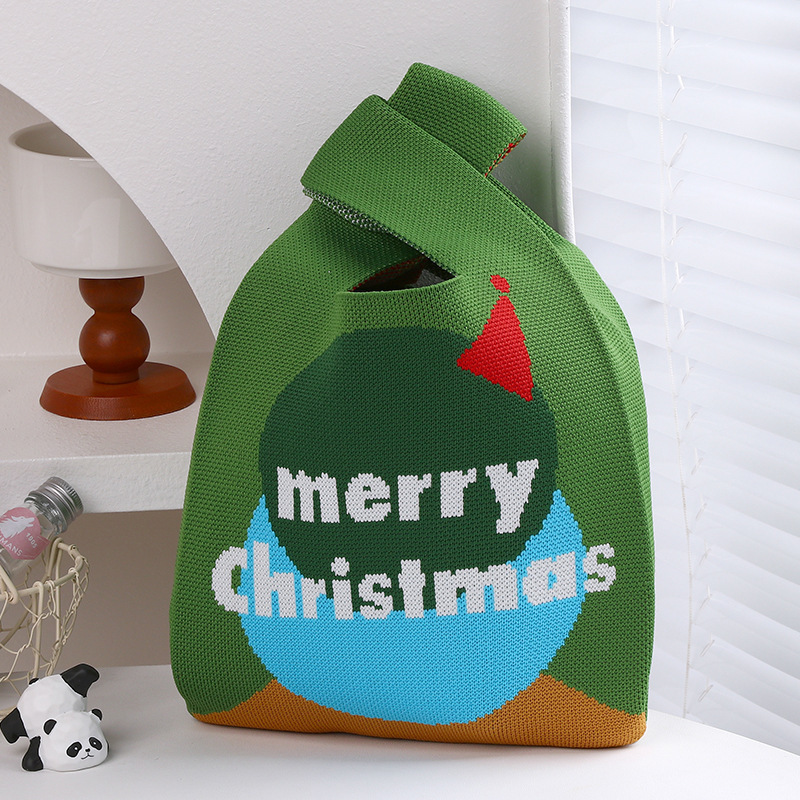 Kosoul Thickened 35x20cm New Christmas Day Gift Christmas Eve Gift Bag Knitted Tote Bag Candy Bag Knitted Bags Practical Souvenir Packaging Wholesale