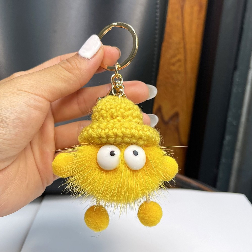 Kosoul Knitted bag charm, faux mink fur cute little coal ball plush charm, car keychain charm, small ornament, plush bag charm, backpack charm