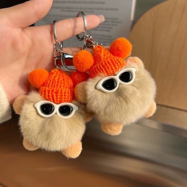 Kosoul Cute knitted bag charm, faux rabbit fur tuft bag charm, backpack charm, ugly doll charm, car keychain