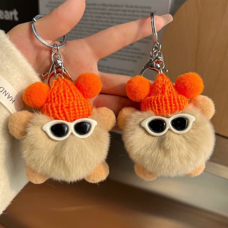 Kosoul Cute knitted bag charm, faux rabbit fur tuft bag charm, backpack charm, ugly doll charm, car keychain