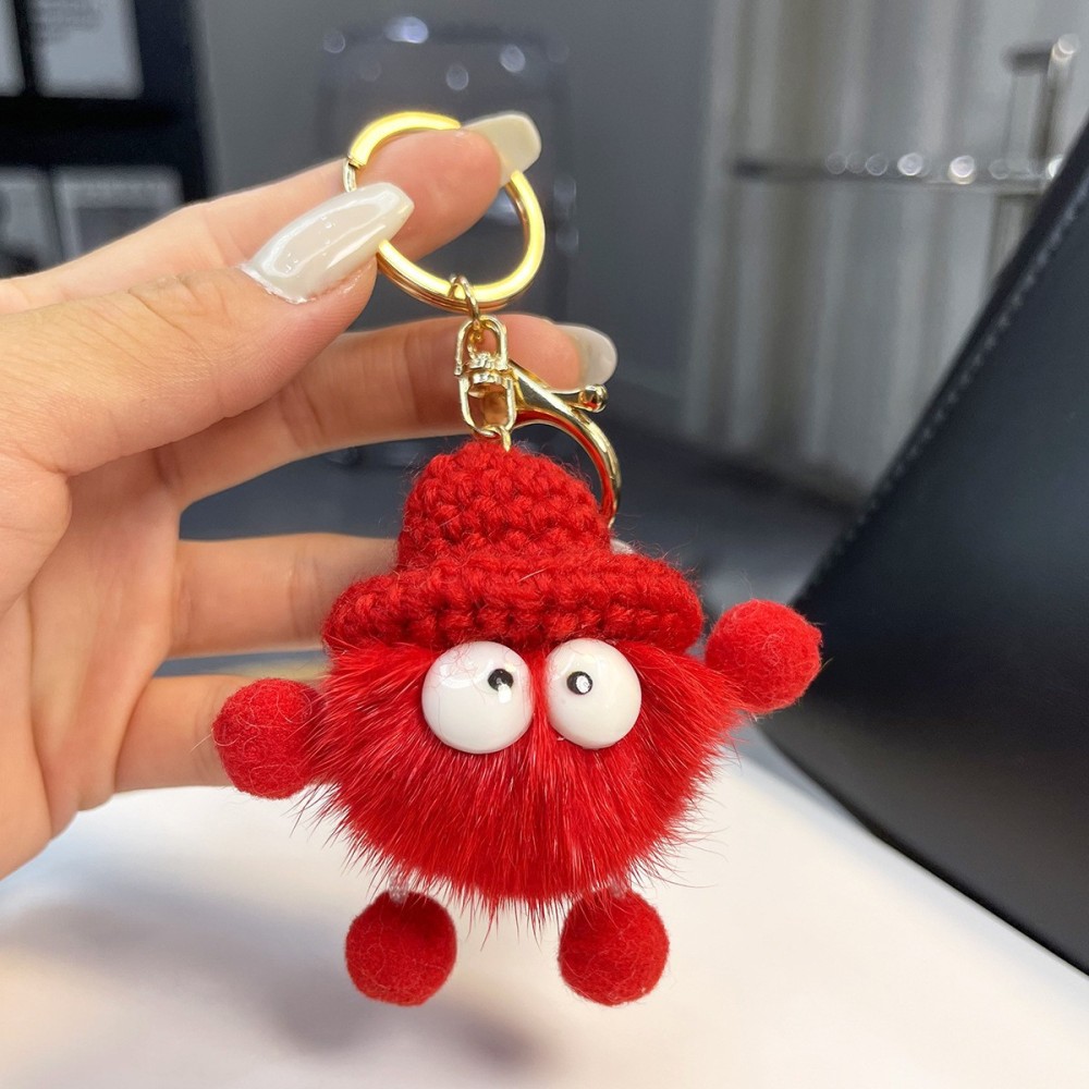 Kosoul Knitted bag charm, faux mink fur cute little coal ball plush charm, car keychain charm, small ornament, plush bag charm, backpack charm