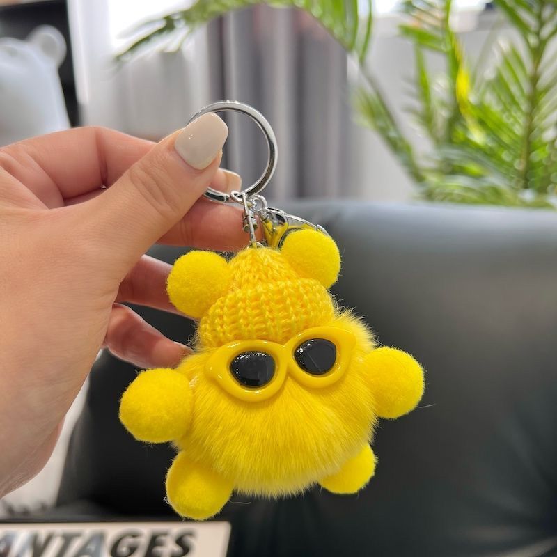 Kosoul Cute knitted bag charm, faux rabbit fur tuft bag charm, backpack charm, ugly doll charm, car keychain