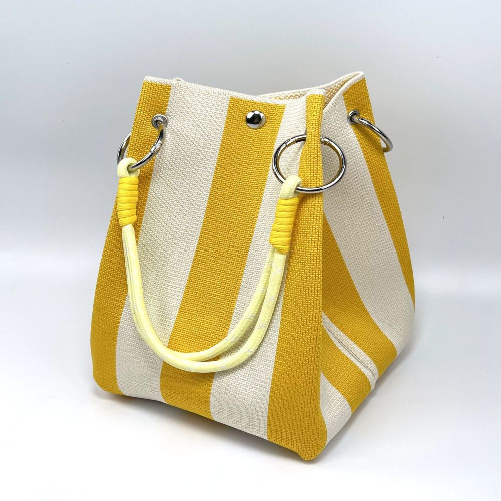 Kosoul 23x17x16cm  geometric grid casual Handbag For Women Lightweight yellow orange red blue Stripes Print Knit Small Bucket bags for Women