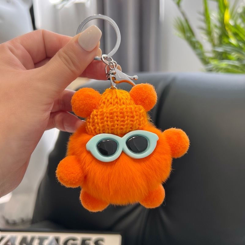 Kosoul Cute knitted bag charm, faux rabbit fur tuft bag charm, backpack charm, ugly doll charm, car keychain