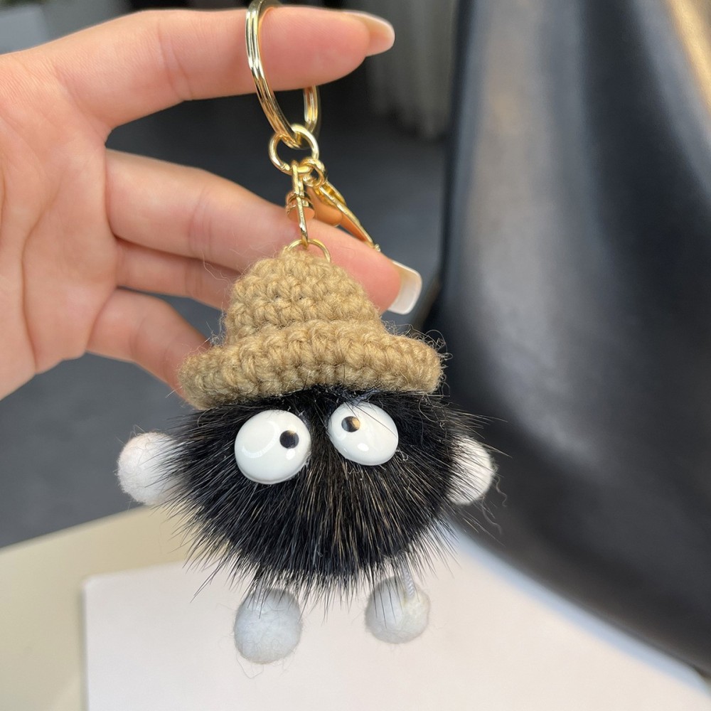 Kosoul Knitted bag charm, faux mink fur cute little coal ball plush charm, car keychain charm, small ornament, plush bag charm, backpack charm