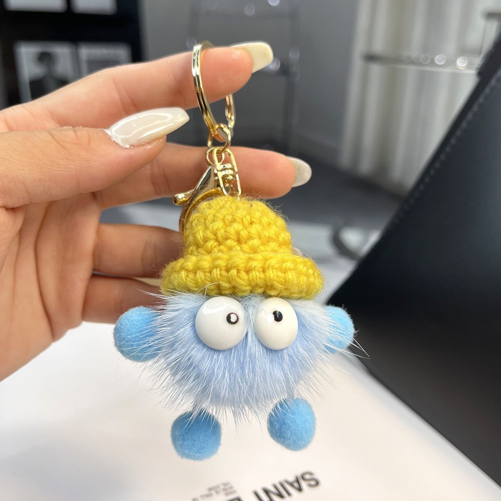 Kosoul Knitted bag charm, faux mink fur cute little coal ball plush charm, car keychain charm, small ornament, plush bag charm, backpack charm