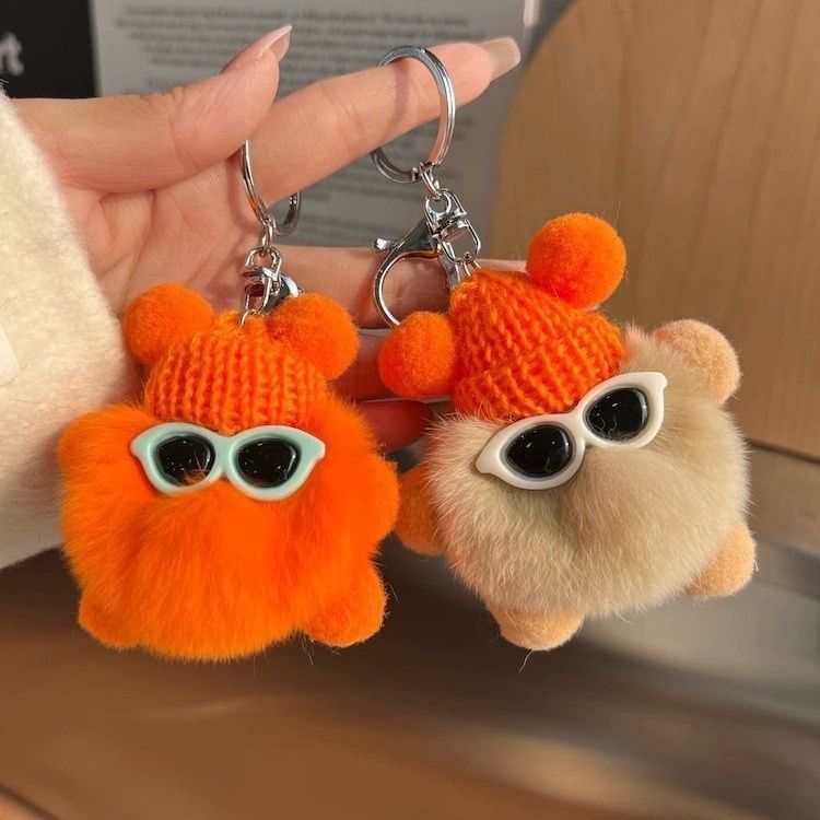 Kosoul Cute knitted bag charm, faux rabbit fur tuft bag charm, backpack charm, ugly doll charm, car keychain
