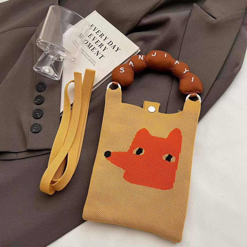 Kosoul New fashion shoulder bag mini knitted mobile phone bag Korean version versatile small portable change bag messenger bag Cute animals