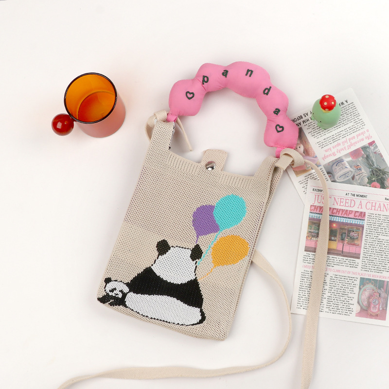 Kosoul New fashion shoulder bag mini knitted mobile phone bag Korean version versatile small portable change bag messenger bag Cute animals
