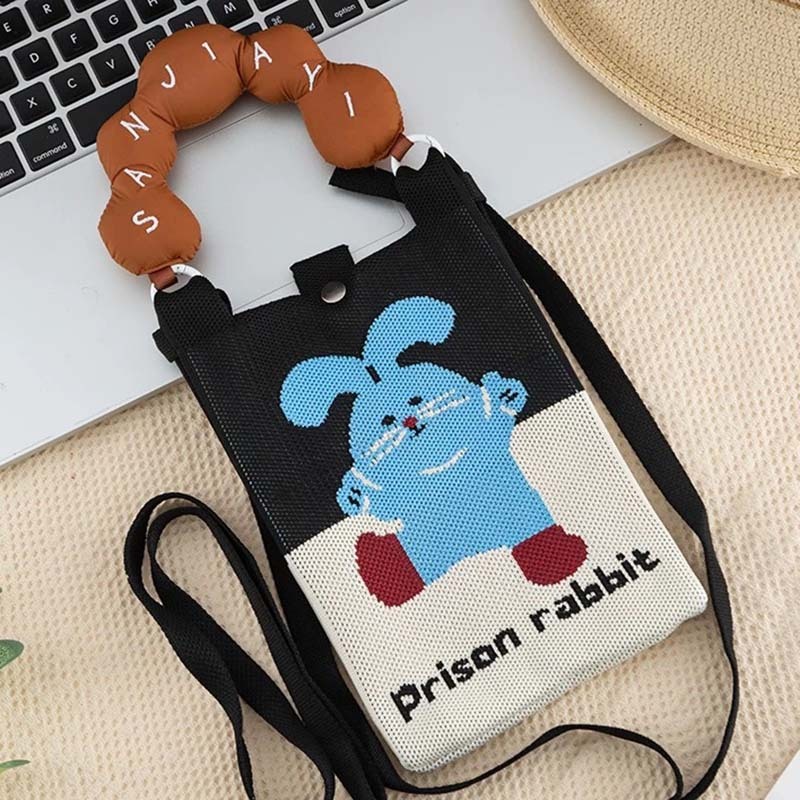 Kosoul New fashion shoulder bag mini knitted mobile phone bag Korean version versatile small portable change bag messenger bag Cute animals