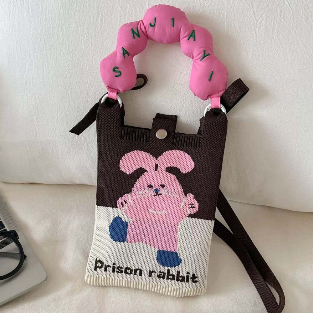 Kosoul New fashion shoulder bag mini knitted mobile phone bag Korean version versatile small portable change bag messenger bag Cute animals
