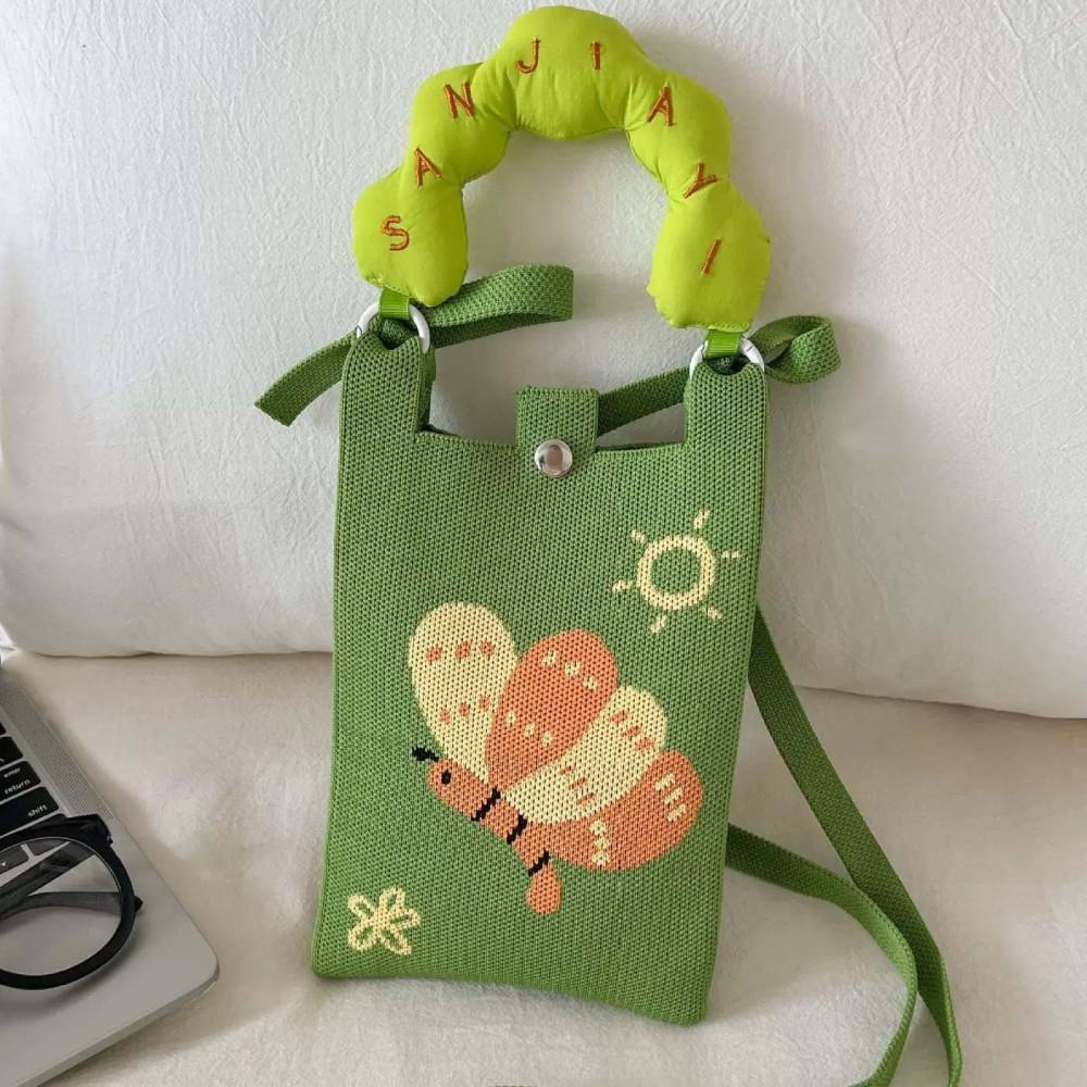 Kosoul New fashion shoulder bag mini knitted mobile phone bag Korean version versatile small portable change bag messenger bag Cute animals