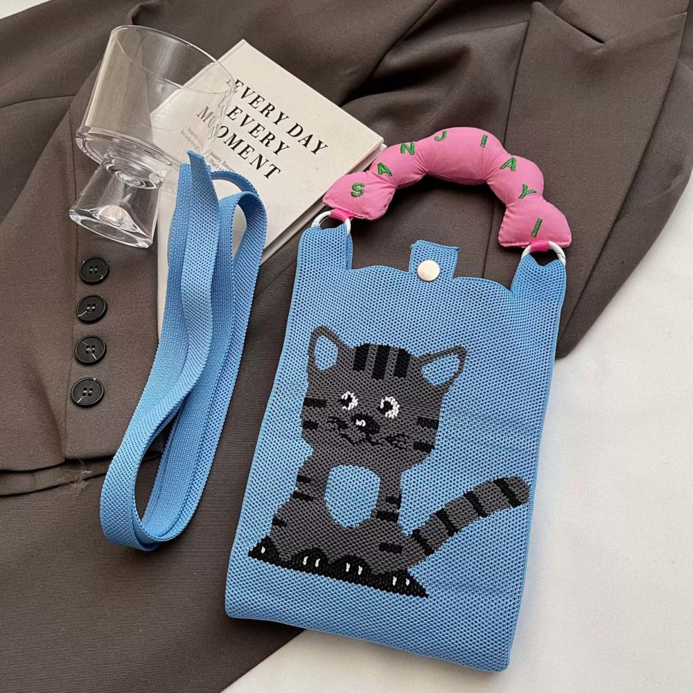 Kosoul New fashion shoulder bag mini knitted mobile phone bag Korean version versatile small portable change bag messenger bag Cute animals