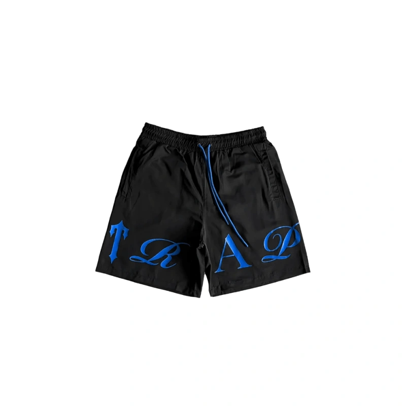 Trapstar Script Swimming Short - BLACK with DAZZLING BLUE,Trapstar 
