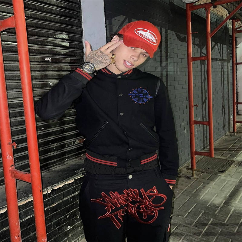 Minus Two Cargos Trousers Unisex Graff Sequin Logo Pants Model Showing View 4