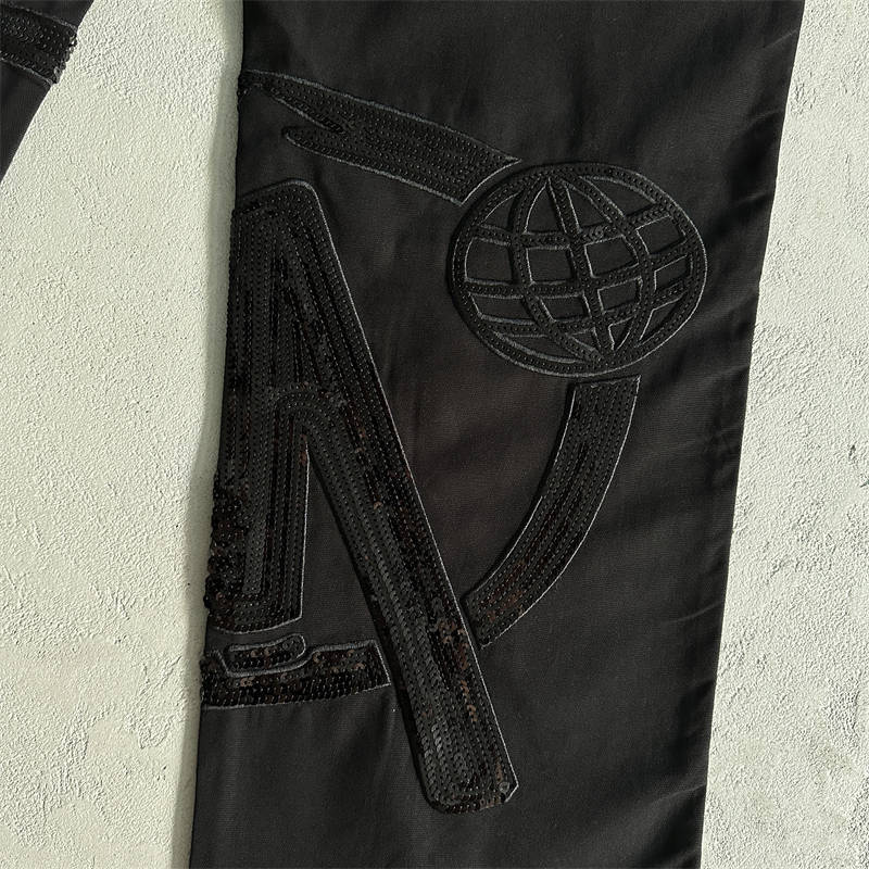 Minus Two Cargos Trousers Unisex Graff Sequin Logo Pants Black Detailed View 2