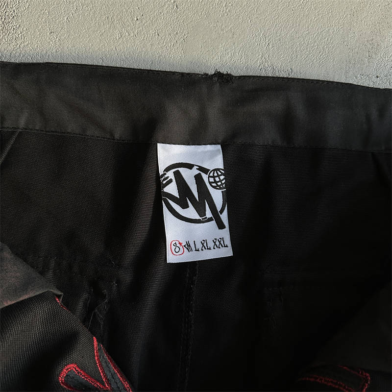 Minus Two Cargos Trousers Unisex Graff Sequin Logo Pants Black Red Detailed View 3