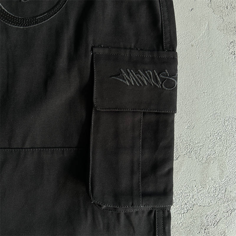 Minus Two Cargos Trousers Unisex Graff Sequin Logo Pants Black Detailed View 3