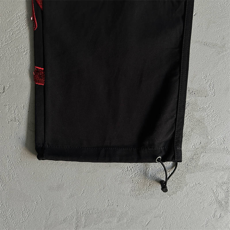 Minus Two Cargos Trousers Unisex Graff Sequin Logo Pants Black Red Detailed View 5