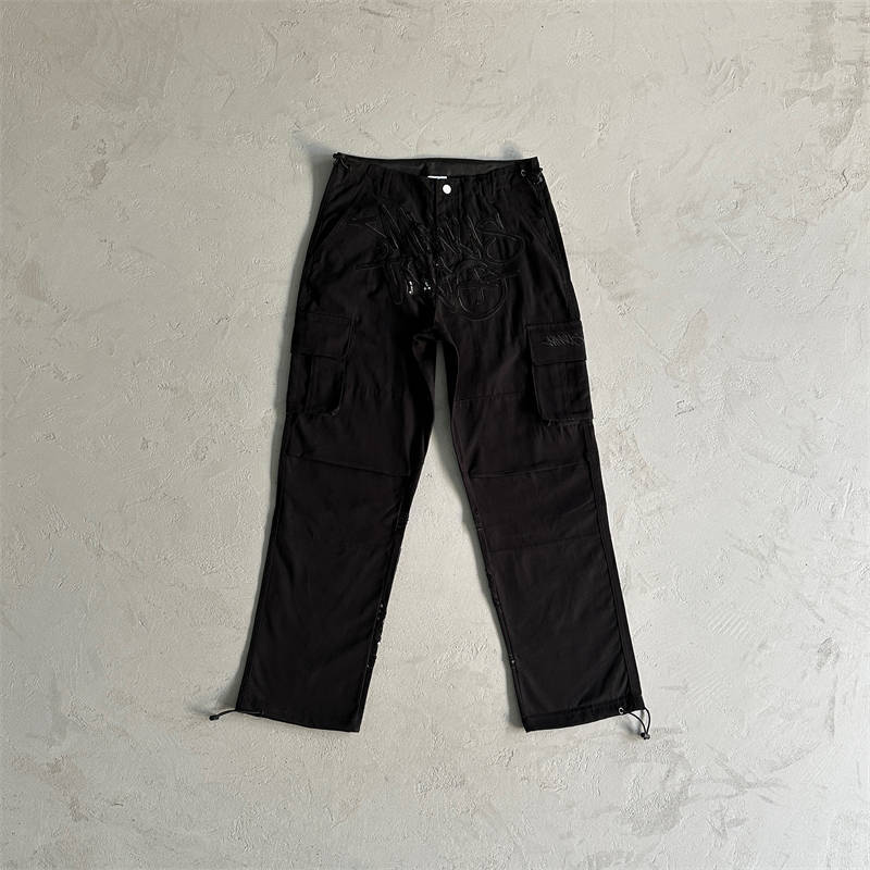 Minus Two Cargos Trousers Unisex Graff Sequin Logo Pants Black Front View
