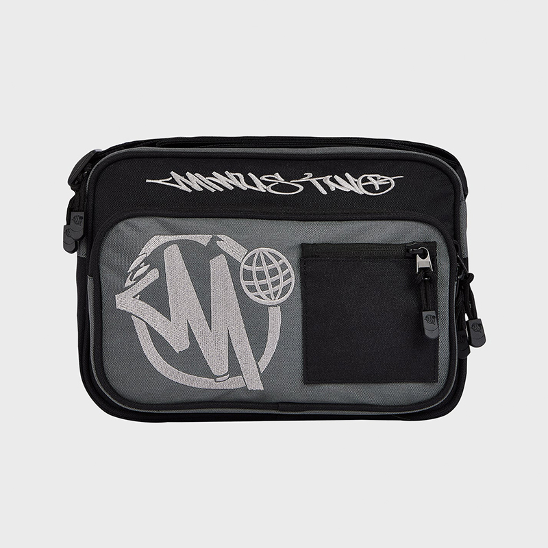 Minus Two Bags Cargos Graff Logo Satchel Fashion Street Messenger Bag Black Front View 2