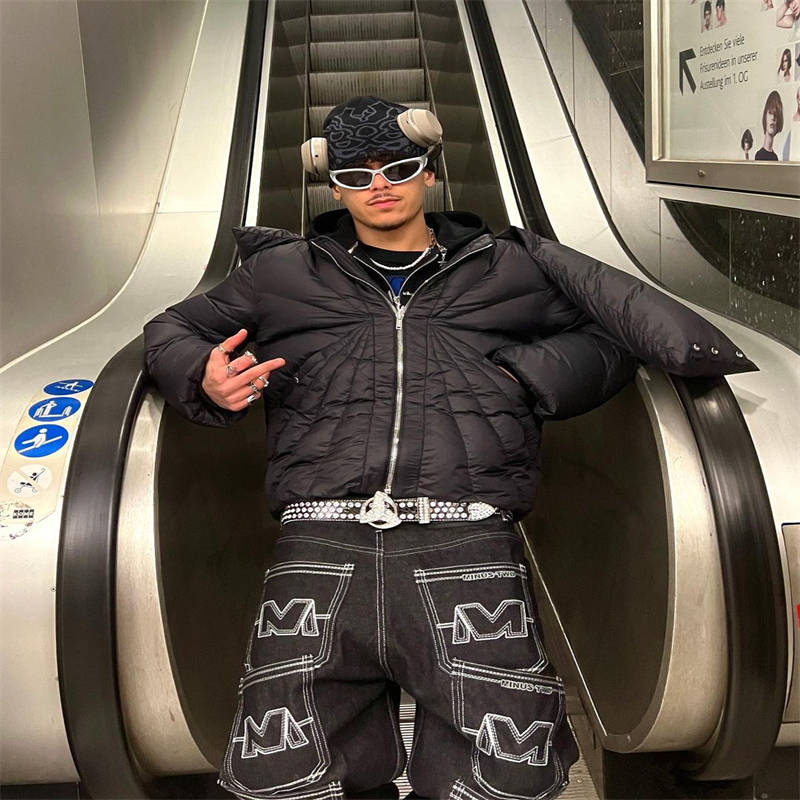 Minus Two Jeans Multi Pocket Stitch Denim Pants Fashions Trousers Black White Model Showing View
