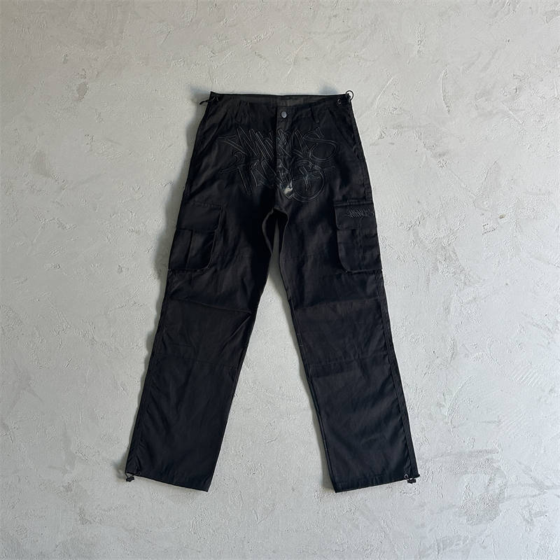 Minus Two Leather Logo Pants Black Cargos Graff Trousers Front View