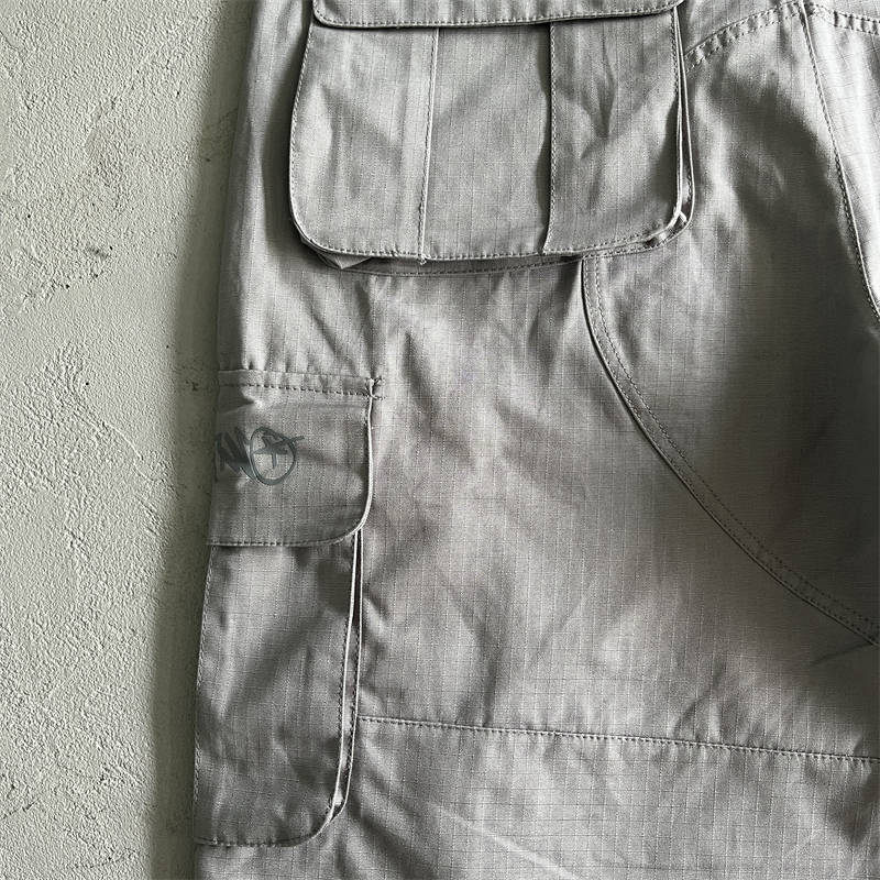 Minus Two Shorts Y2K Graff Cargos Pants Men Women Streetwear Gray Detailed View 3