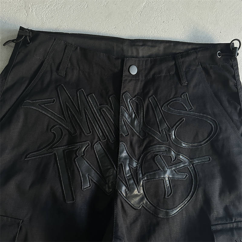 Minus Two Leather Logo Pants Black Cargos Graff Trousers Detailed View 1