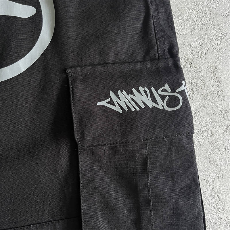 Minus Two Shorts Y2K Graff Cargos Pants Men Women Streetwear Black Detailed View 2
